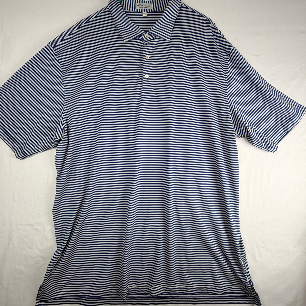 Peter Millar Summer Comfort Polo Shirt Mens XXL Blue White Striped Golf Top
